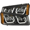 ANZO CRYSTAL HEADLIGHTS U-BAR BLACK CLEAR for 03-06 SILVERADO / AVALANCHE