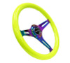 NRG Classic Wood Grain Wheel - 350mm 3 Neochrome spokes - Neon Yellow Paint
