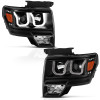 ANZO PROJECTOR HEADLIGHTS U-BAR BLACK CLEAR W/ HALOGEN for 09-14 Ford F150