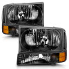 ANZOCRYSTAL HEADLIGHTS BLACK w/ CORNER LIGHTS 2PC for 00-04 FORD EXCURSION