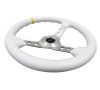 NRG Reinforced Steering Wheel 350mm White Leather w/Silver Spoke & Yellow Mark