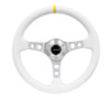 NRG Reinforced Steering Wheel 350mm White Leather w/Silver Spoke & Yellow Mark