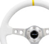 NRG Reinforced Steering Wheel 350mm White Leather w/Silver Spoke & Yellow Mark