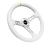 NRG Reinforced Steering Wheel 350mm White Leather w/Silver Spoke & Yellow Mark