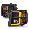 ANZO Projector Headlight w/ Light Bar Black Housing for 07-13 Silverado 1500