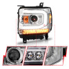 ANZO Projector Headlights w/ Light Bar Chrome Housing for 14-15 Gmc Sierra 1500