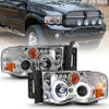 ANZO Projector Headlights w/ Halo Chrome Clear Amber for 02-05 Dodge Ram 1500