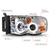 ANZO Projector Headlights w/ Halo Chrome Clear Amber for 02-05 Dodge Ram 1500