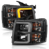 ANZO Plank Style Projector Headlights Black w/ Amber for 07-13 Silverado 1500