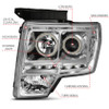 ANZO Projector Headlights w/ Halo Chrome (CCFL) G2 for 2009-2014 Ford F-150