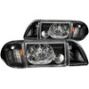 ANZO Crystal Headlights Black w/ Corner Lights 2pc for 1987-1993 Ford Mustang