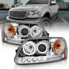 ANZO Projector Headlights w/ Halo and LED Chrome 1pc for 1997.5-2003 Ford F-150