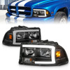 ANZO Crystal headlight Set w/ Light Bar Black Housing for 97-04 Dakota/Durango