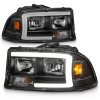 ANZO Crystal headlight Set w/ Light Bar Black Housing for 97-04 Dakota/Durango