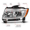 ANZO Projector Headlights w/Light Bar Swchbk Chrome for 11-13 Grand Cherokee