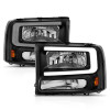 ANZO Crystal Headlights - w/ Light Bar Black for 99-04 Ford F250/F350/F450