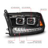 ANZO LED Projector Headlights w/Switchback Light Bar - Black for 09-18 Ram