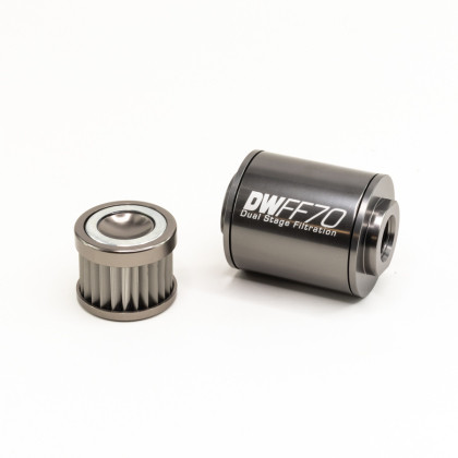 DeatschWerks SS 8AN 10 Micron Universal Inline Fuel Filter Housing Kit (70mm)