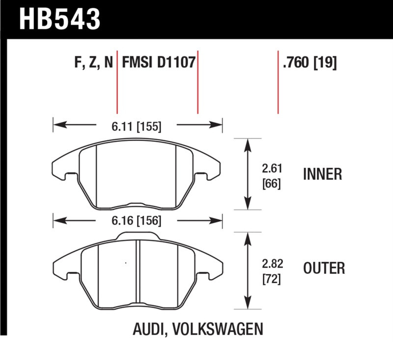 Hawk HPS 5.0 Front Brake Pads for 10-13 Audi A3 / 06-14 GTI - HB543B.760
