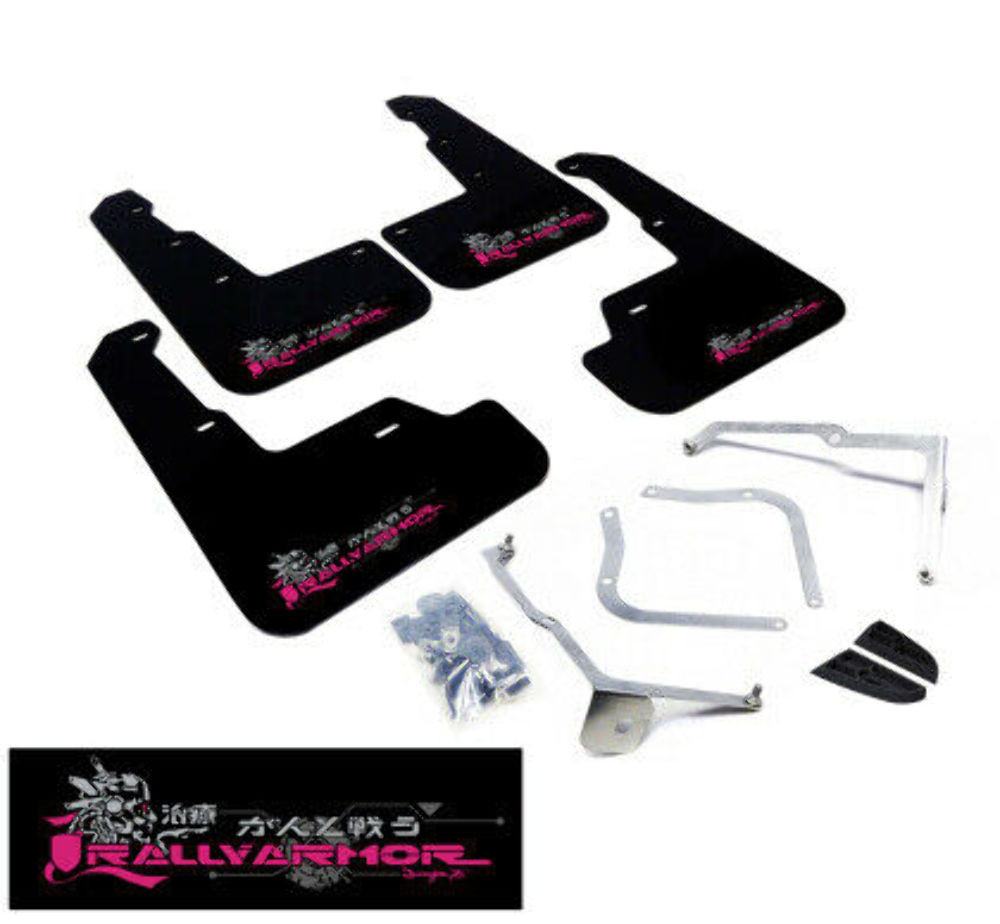 Rally Armor Black UR Mud Flaps w/ Pink BCA Logo for 11-14 WRX Hatch