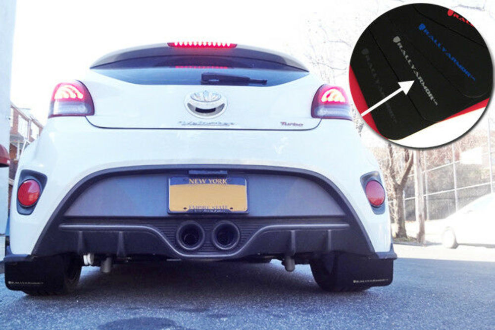 Rally Armor UR Black Mud Flaps w/ Silver Logo for 12+ Veloster - MF24-UR-BLK/SIL