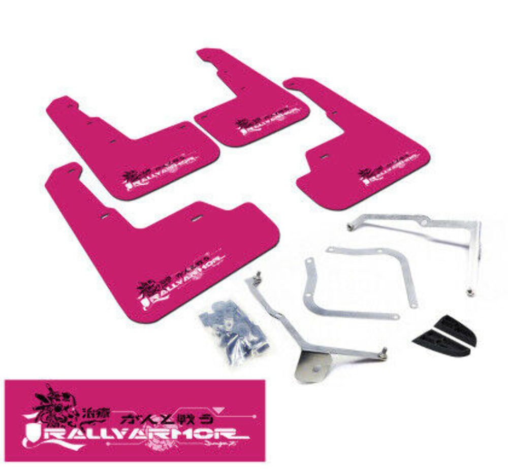 Rally Armor Pink UR Mud Flaps w/ White BCA Logo for 13+ Focus ST / 16+ RS