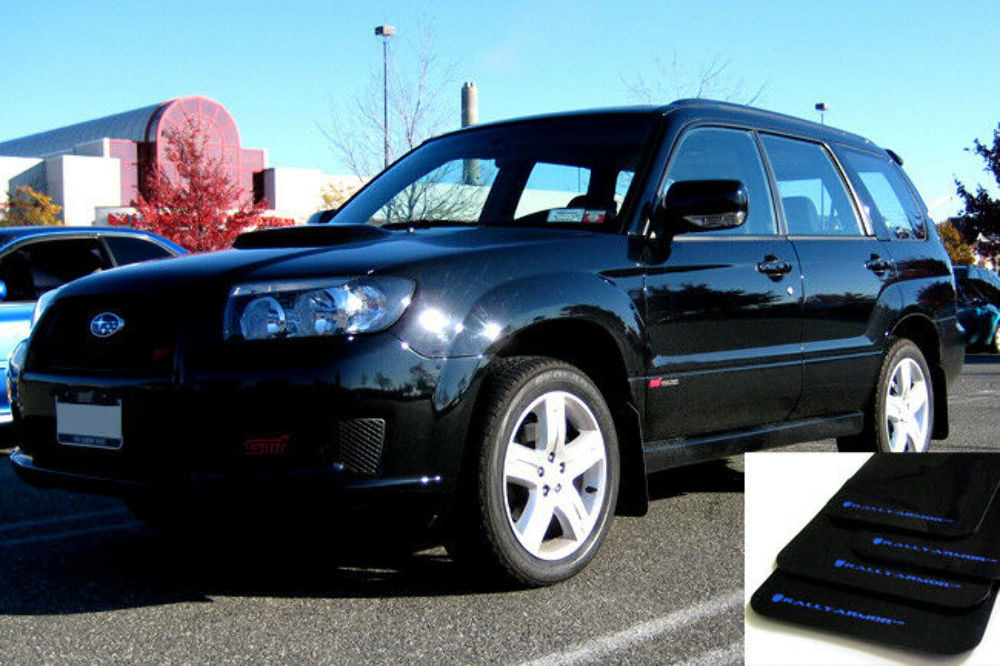 Rally Armor UR Black Mud Flaps w/ Blue Logo - 03-08 Forester - MF5-UR-BLK/BL