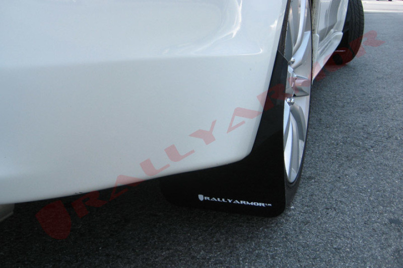 Rally Armor UR Black Mud Flaps w/ White Logo for 07+ Lancer - MF8-UR-BLK/WH