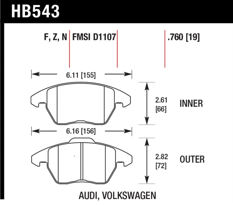 Hawk HPS Front Brake Pads for 06+ GTI / 06+ A3 Quattro - HB543F.760