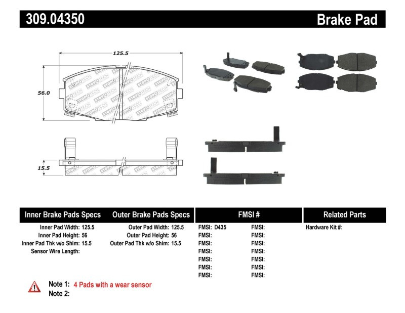 StopTech Street Performance Front Brake Pads for 86-92 Supra - 309.04350