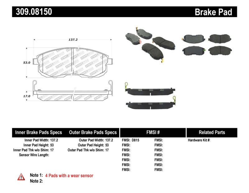 StopTech Street Performance Front Brake Pads for 03-05 G35 Base / 99-01 Maxima