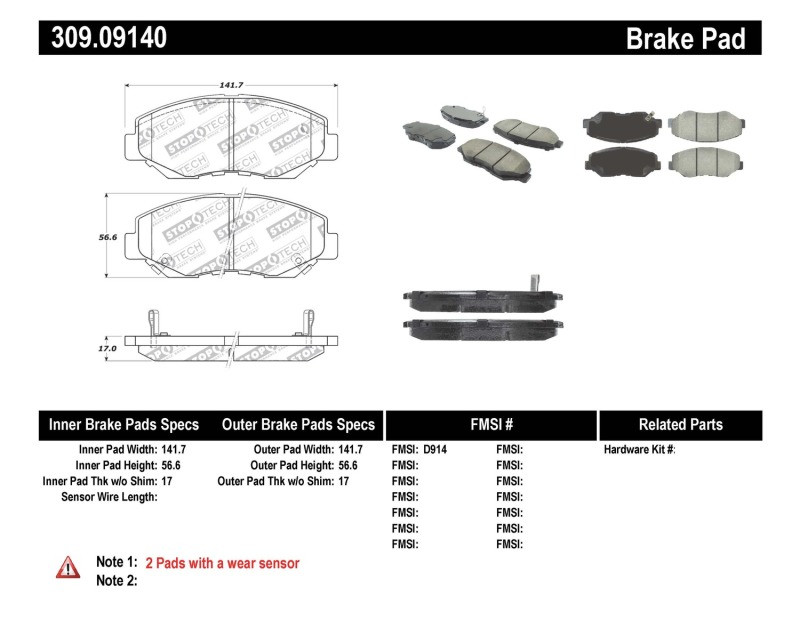 StopTech Street Performance Front Brake Pads for 13-14 ILX / 12-13 Civic