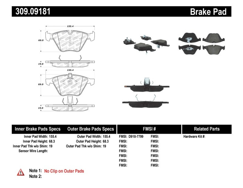 StopTech Street Performance Front Brake Pads for 11-13 Z4 / 07-13 335I