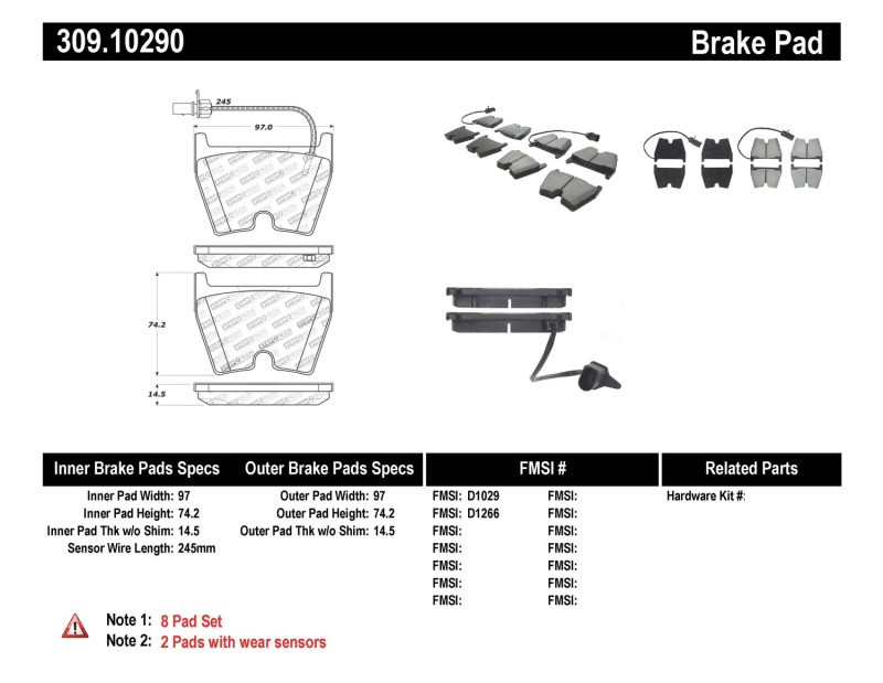 StopTech Street Performance Front Brake Pads for 08-12 Audi R8 - 309.10290