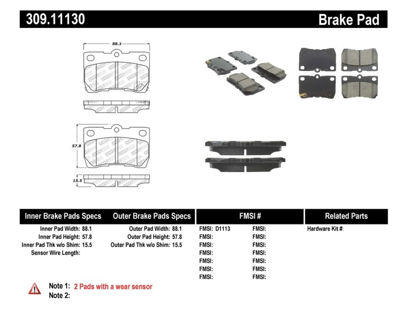 StopTech Street Performance Rear Brake Pads for 06-13 IS250 / IS350 - 309.11130