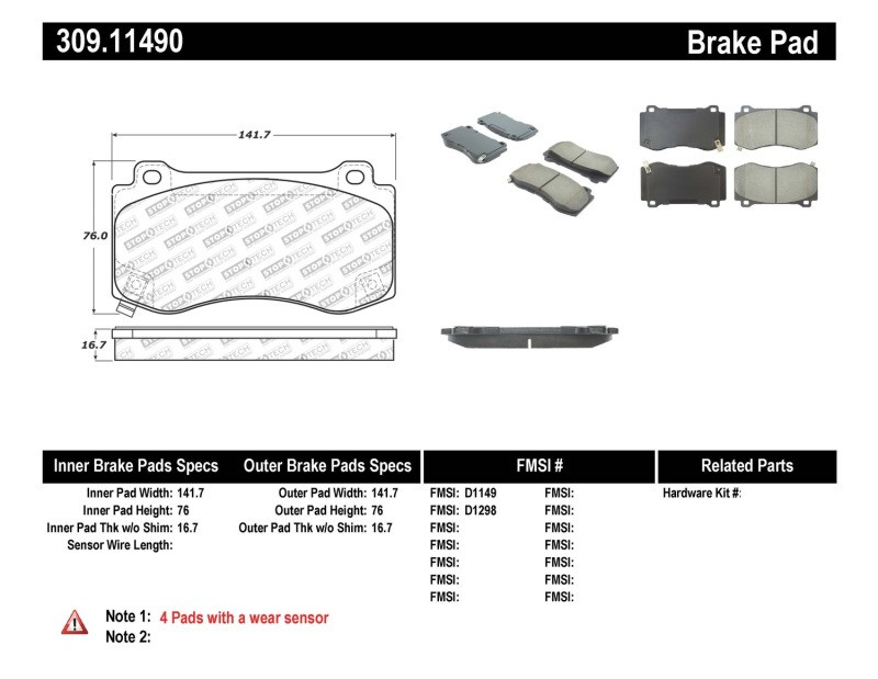 StopTech Street Performance Front Brake Pads for 06-10 Grand Cherokee
