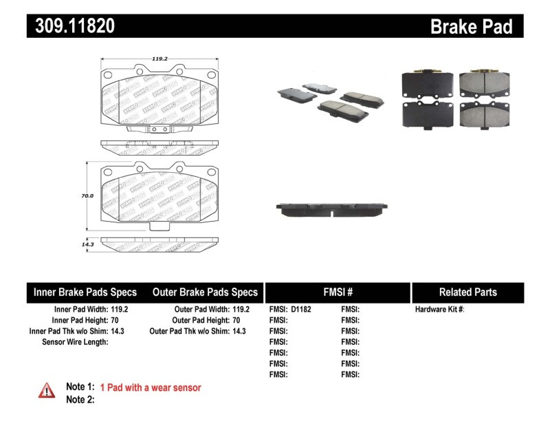 StopTech Street Performance Front Brake Pads for 06-07 Subaru WRX - 309.11820