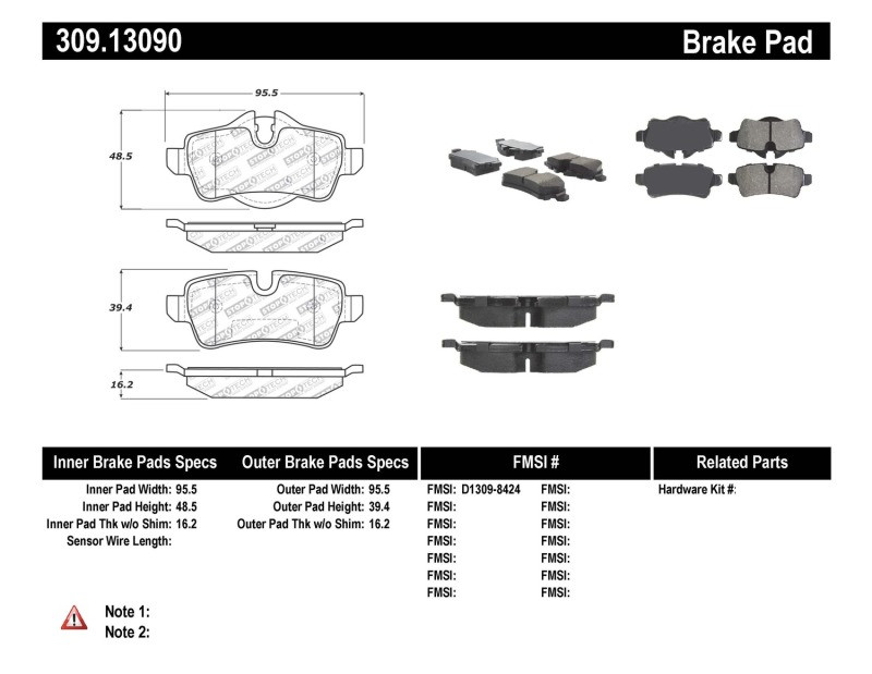 StopTech Street Performance Rear Brake Pads for 09-13 Mini Cooper - 309.13090