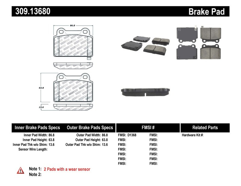 StopTech Street Performance Rear Brake Pads for 08+ Evolution Evo X - 309.13680