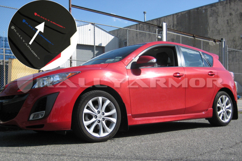 Rally Armor UR Black Mud Flaps w/ Red Logo for 10+ Mazdaspeed3 - MF17-UR-BLK/RD