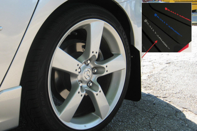Rally Armor UR Black Mud Flaps w/ Silver Logo for 04-09 Mazda 3 - MF9-UR-BLK/SIL