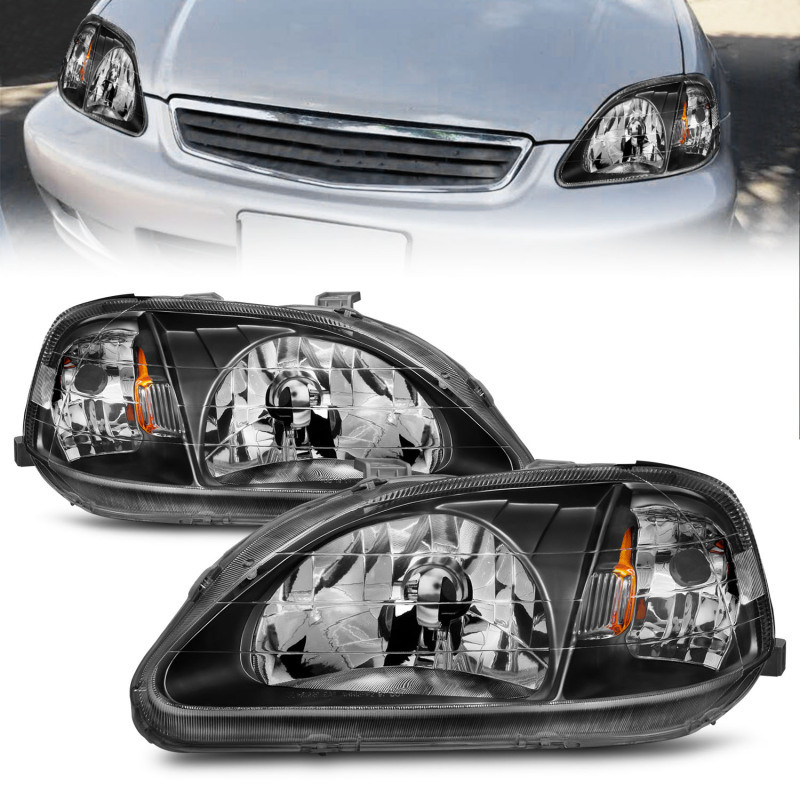 ANZO CRYSTAL HEADLIGHTS BLACK for 99-00 HONDA CIVIC - 121070