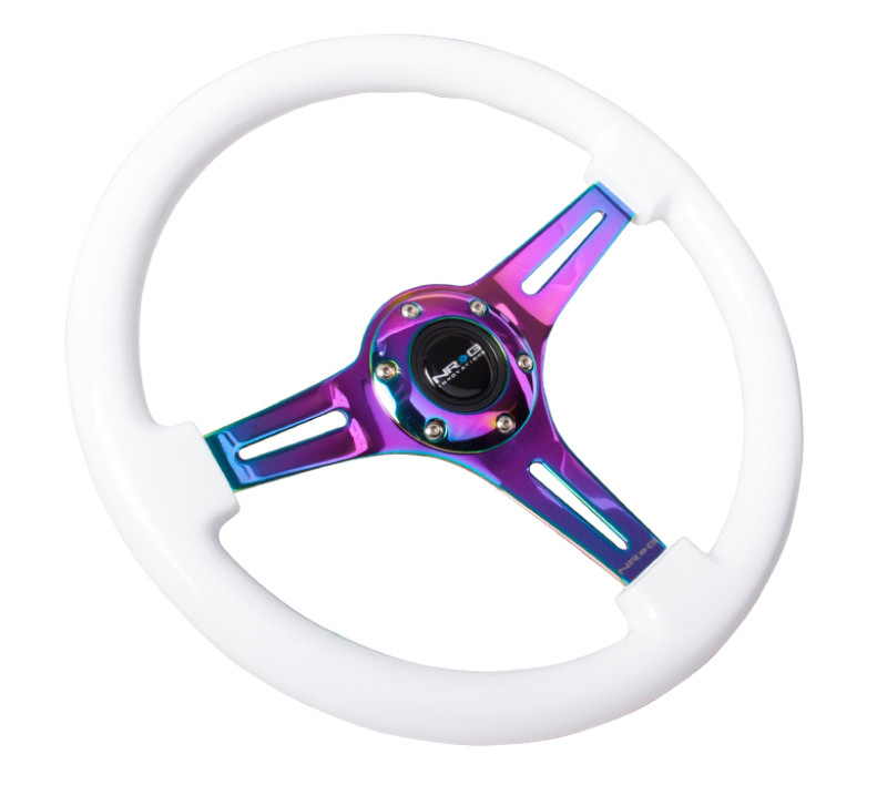 NRG 350mm 3 Neo-Chrome Spokes Classic White Wood Grain Steering Wheel