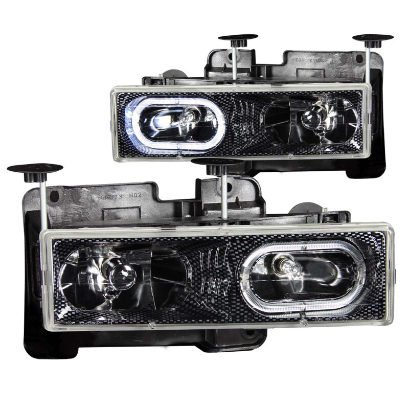 ANZO CRYSTAL HEADLIGHTS CARBON w/ HALO for 88-98 CHEVY/GMC C/K1500/2500
