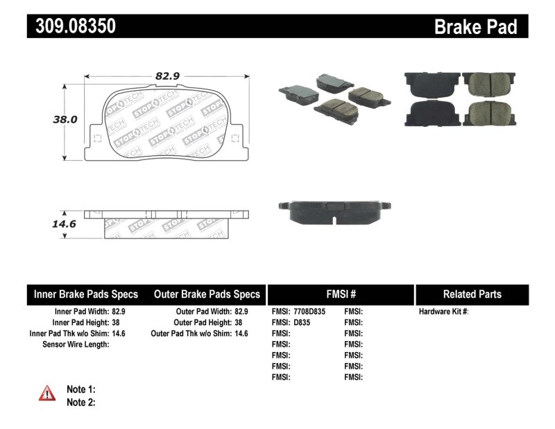 StopTech Street Performance Rear Brake Pads for 00-01 ES300 / 05-10 tC