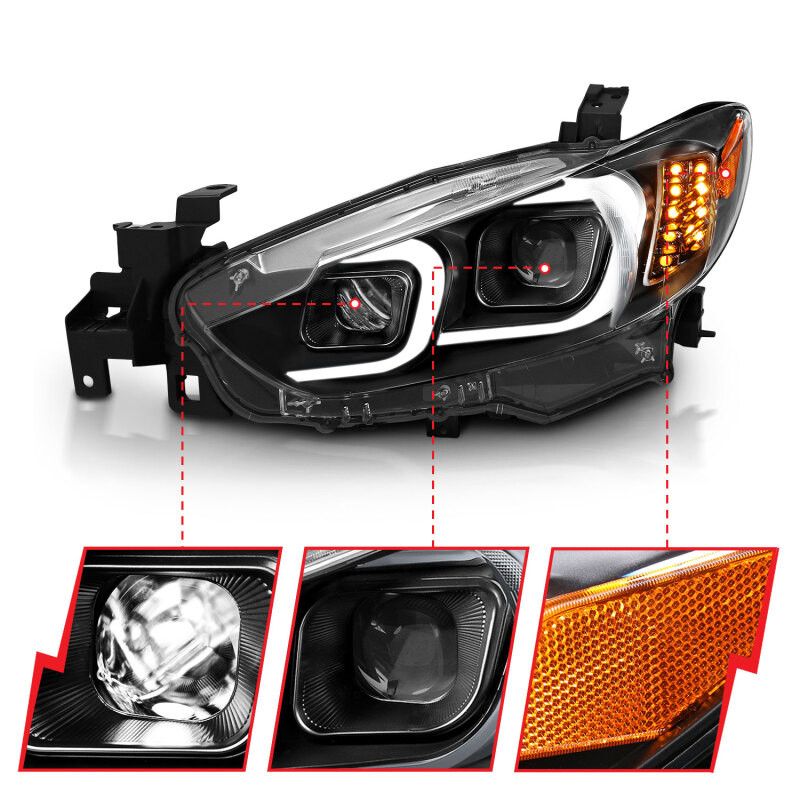 ANZO PROJECTOR Headlight BLACK W/ AMBER for 14-15 Mazda 6 - 121516