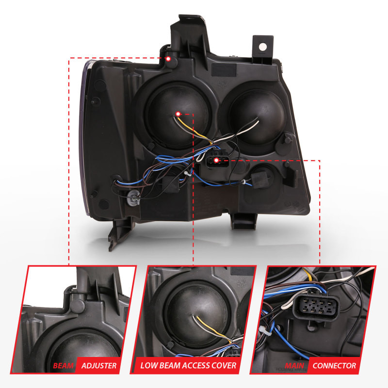 ANZO PROJECTOR PLANK STYLE SWITCHBACK HEADLIGHT BLACK AMBER for 07-14 Tahoe