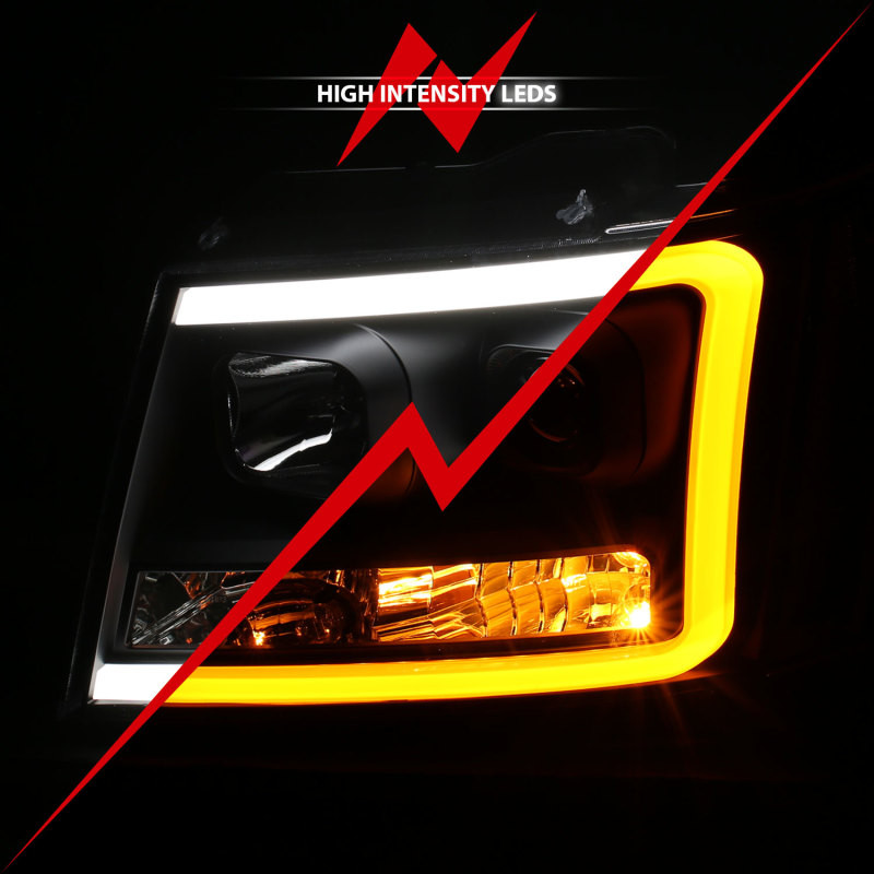 ANZO PROJECTOR PLANK STYLE SWITCHBACK HEADLIGHT BLACK AMBER for 07-14 Tahoe