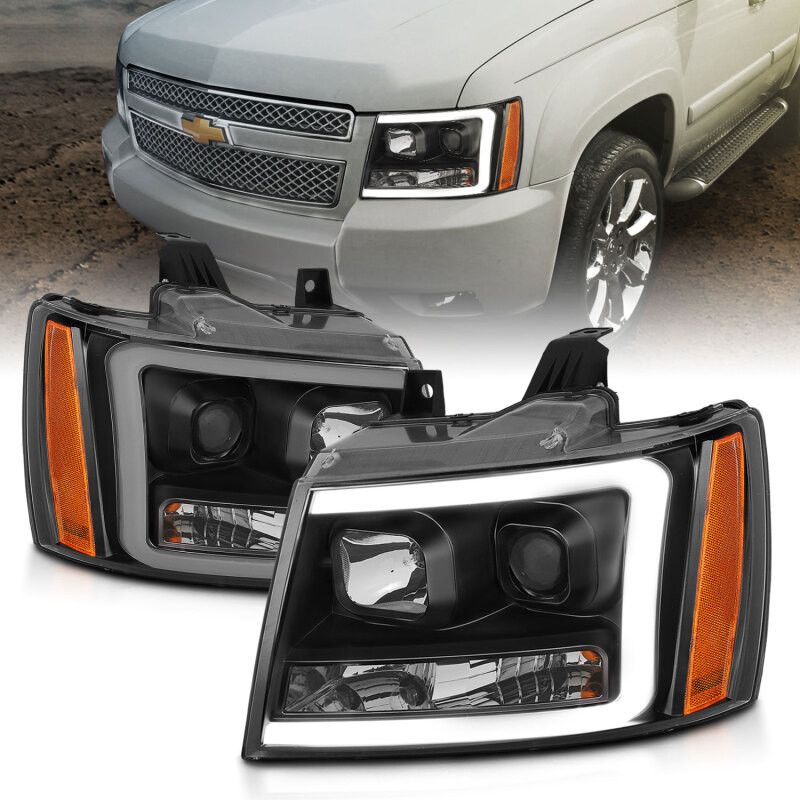 ANZO PROJECTOR PLANK STYLE SWITCHBACK HEADLIGHT BLACK AMBER for 07-14 Tahoe