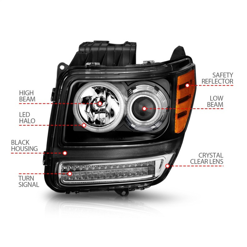 ANZO PROJECTOR HEADLIGHTS HALO BLACK G2 CLEAR w/ LED for 07-12 Dodge Nitro